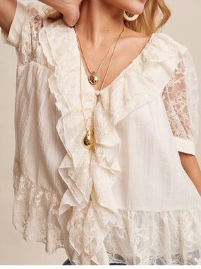 Piper & Scoot: The Vardiman Lace Trim Blouse in Cream by Listicle